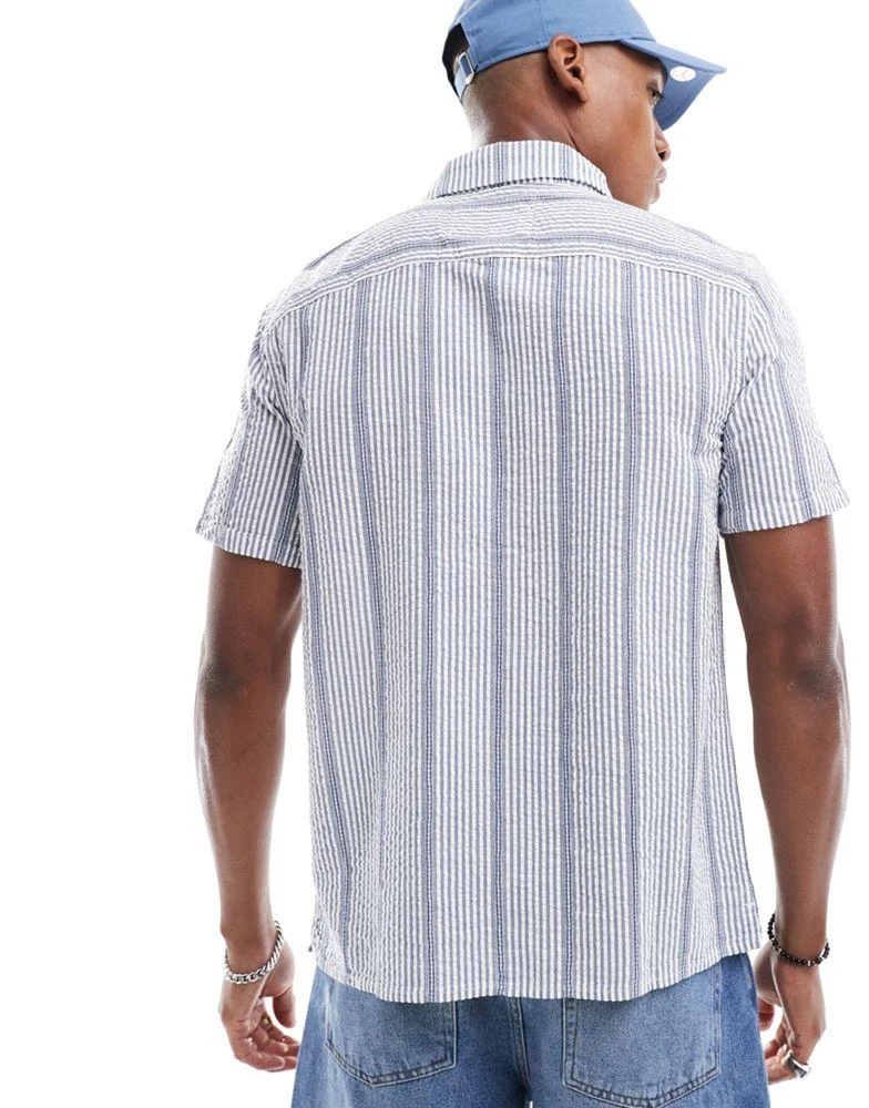HOLLISTER Hollister short sleeve seersucker stripe shirt in navy/white 4