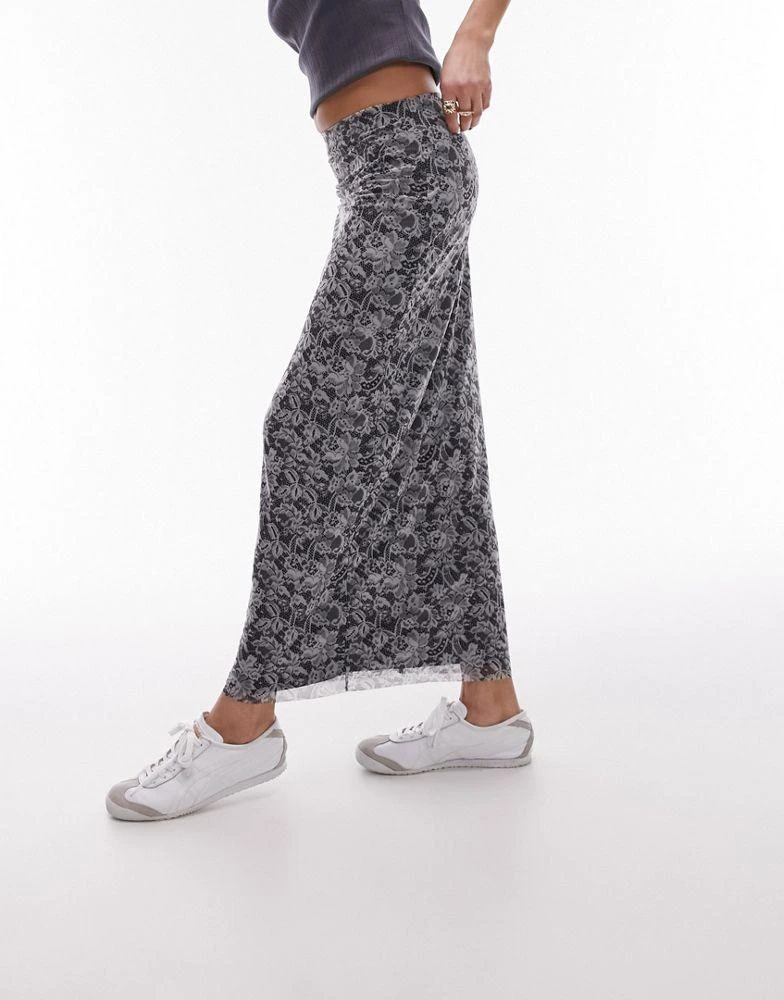Topshop Topshop mesh lace print jersey maxi skirt in mono 2