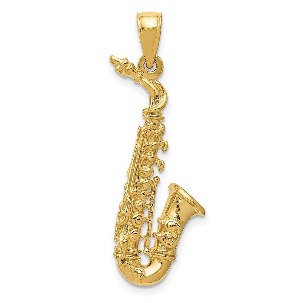 Diamond2Deal 14k Yellow Gold Solid Polished 3-D Saxophone Pendant 1
