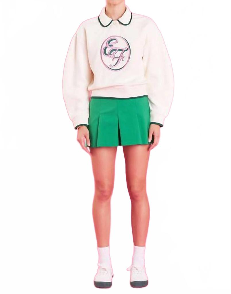 English Factory Polo Ribbed Sweatshirt In Cream