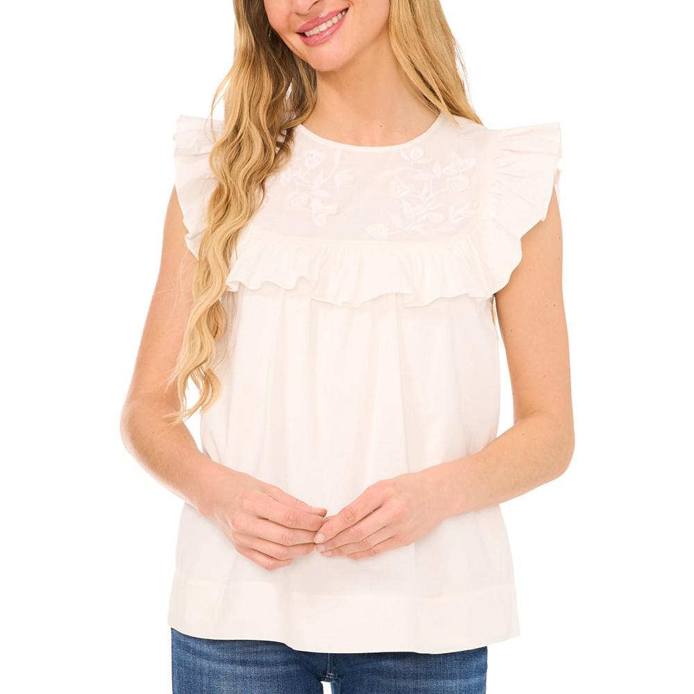 CeCe Women's Ruffled Embroidered Blouse