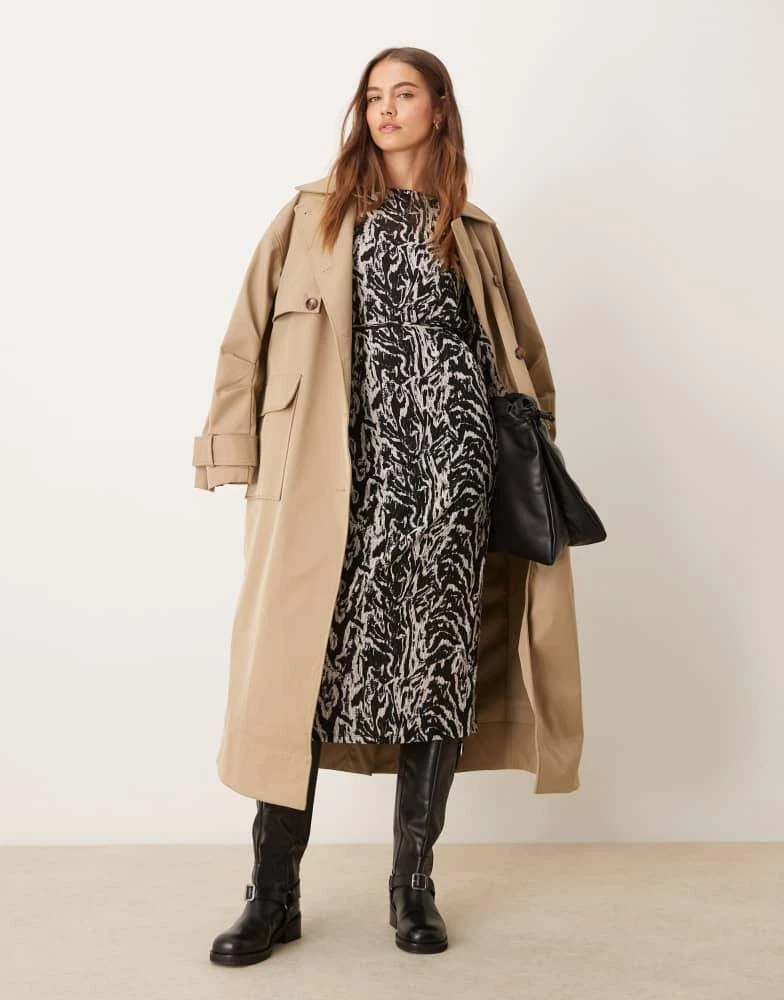 Vila Vila plisse boat neck midi dress in mono animal print 3