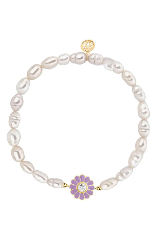 Gabi Rielle Enamel Daisy Imitation Pearl Stretch Bracelet