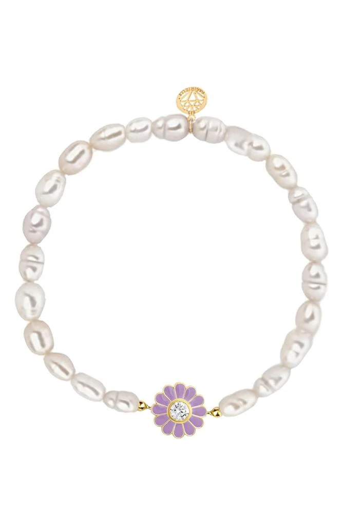 GABI RIELLE Enamel Daisy Imitation Pearl Stretch Bracelet 1