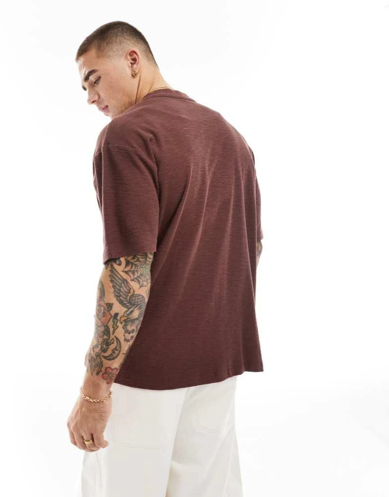ASOS ASOS DESIGN waffle baseball t-shirt in brown 4