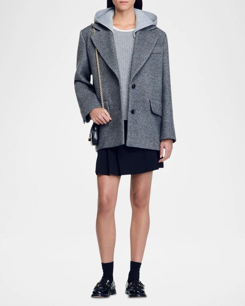 Sandro Oliver Wool Coat with a Removable Jersey Hood 2