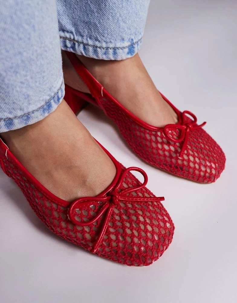 Public Desire Public Desire Lover heeled ballet shoes with bow detail in mesh red 2