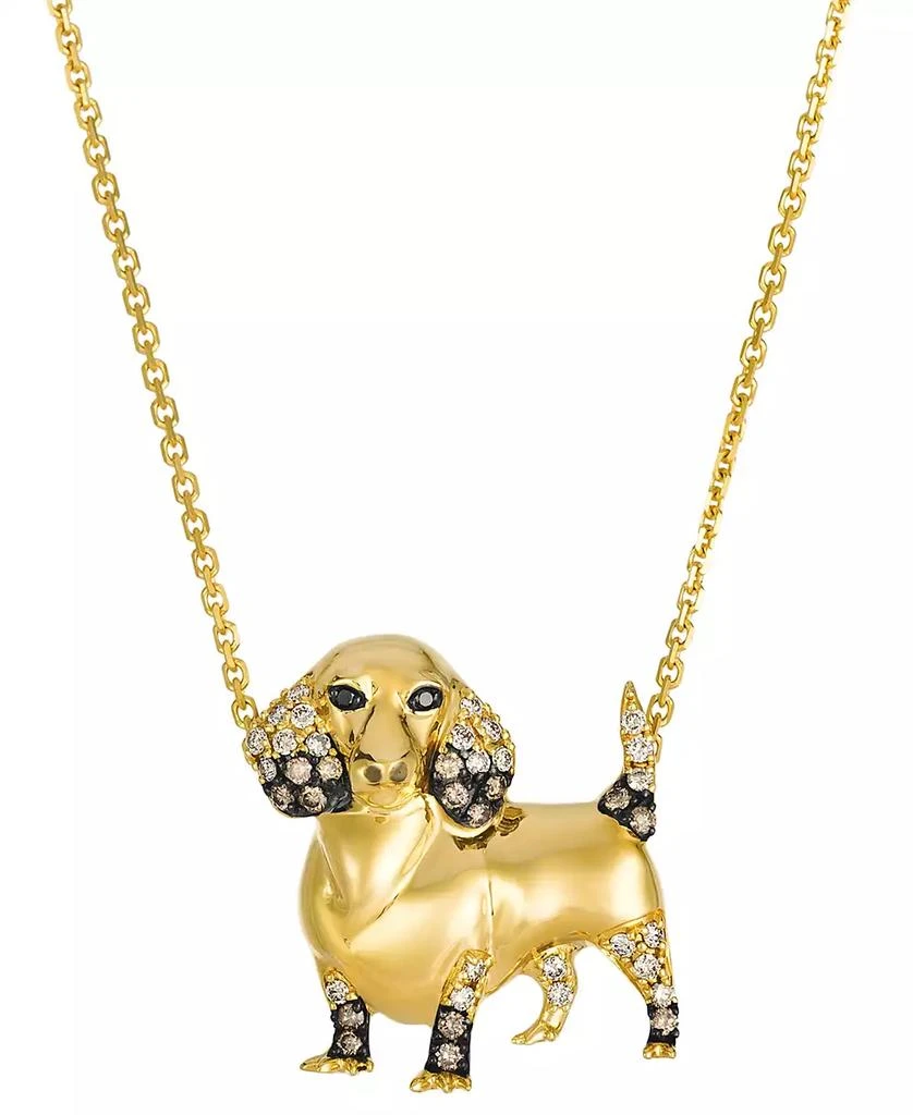 Le Vian Nude(0.14 ct. t.w.), Chocolate (0.11 ct. t.w.) 
Blackberry (0.01 ct. t.w.) Diamond Dachshund Necklace in 14k Honey Gold