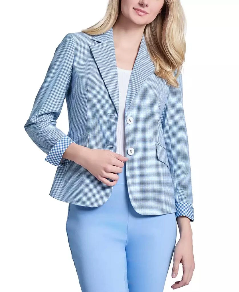 JONES NEW YORK Women's Notched-Collar Gingham Blazer Jacket 1