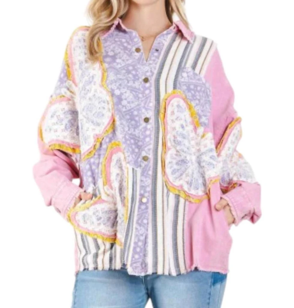 Blue Velvet Butterfly Patch Jacket In Pink/purple 1