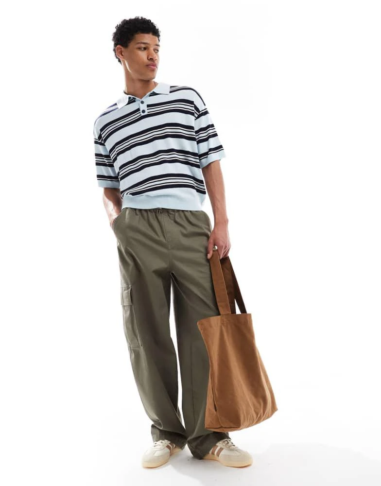 Bershka Bershka retro knitted striped polo in blue 2