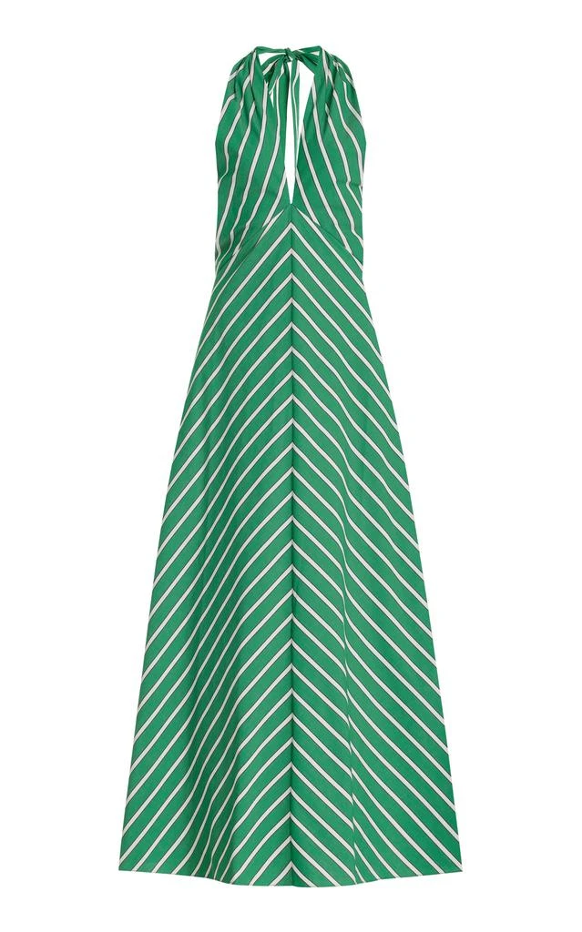 Staud STAUD - Dawn Striped Stretch-Cotton Halter Maxi Dress - Green - L - Moda Operandi 1