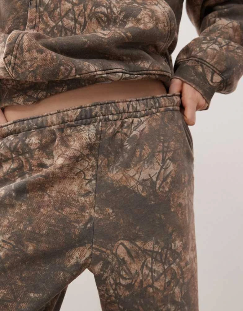 Weekday Weekday Davina co-ord oversized joggers with distressed tie dye print in khaki 5