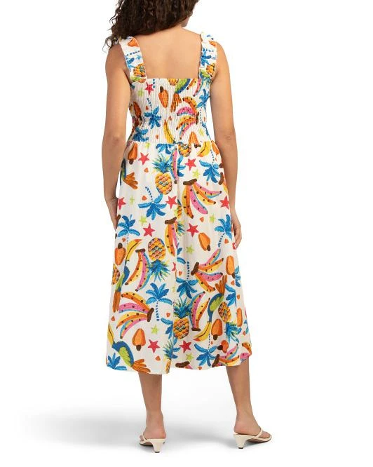 Shop Made In Italy Linen Blend Dress With Smocked Straps on Sale