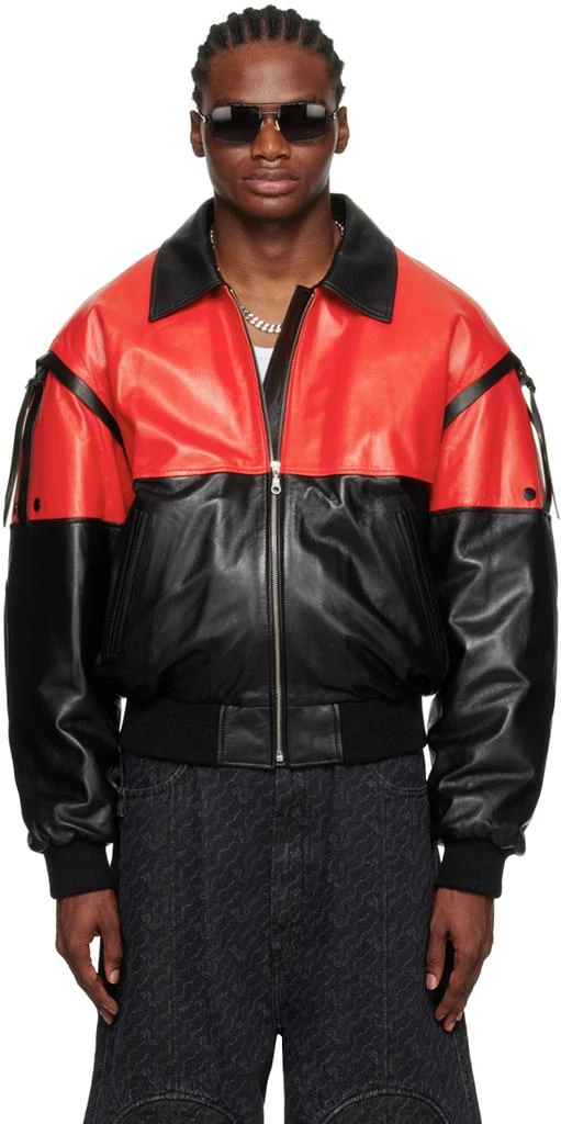 LU'U DAN Red & Black 80's Leather Bomber Jacket 1