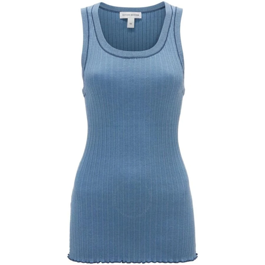 Victoria Beckham Striped Logo Patch Fine-Knit Top