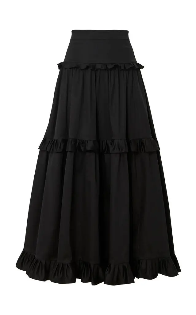 Carolina Herrera Carolina Herrera - Ruffled Cotton-Blend Maxi Skirt - Black - US 0 - Moda Operandi 1