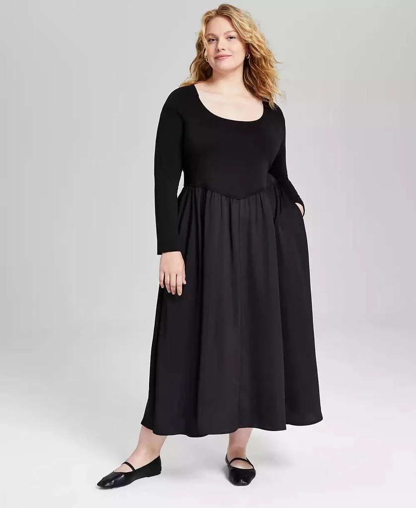 And Now This Trendy Plus Size Mixed-Media Midi Dress, Created for Macy's 1
