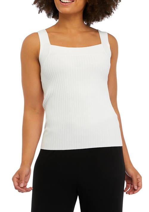 Magaschoni Womens Square Neck Ribbed Tank Top