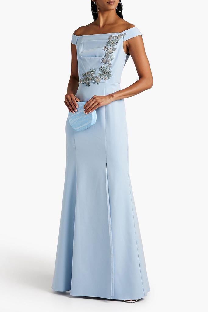 AIDAN MATTOX Off-the-shoulder appliquéd crepe gown