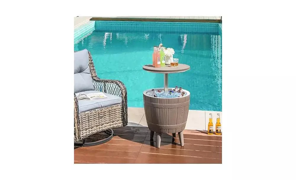 Mecale 10 Gallon Cooler Bar Table Outdoor Coffee Table Ice Bucket with Telescopic Tabletop for Beer and Wine 2