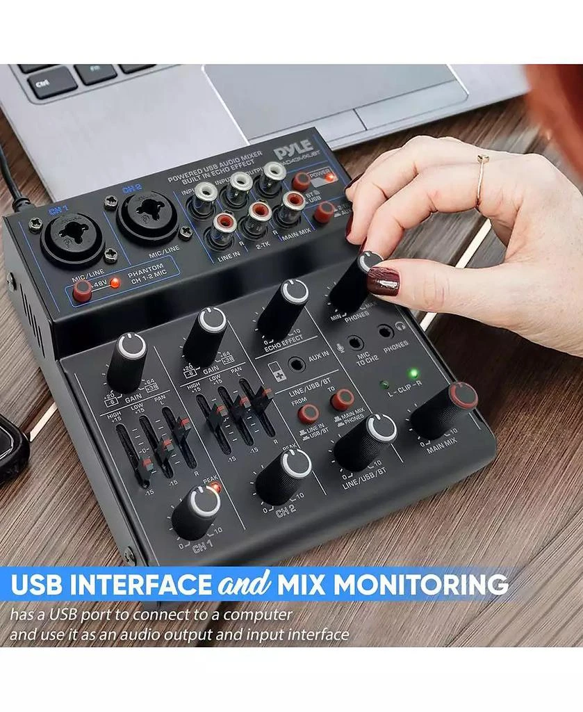 Pyle Compact Bluetooth DJ Mixer Interface with USB Audio and Phantom Power 7