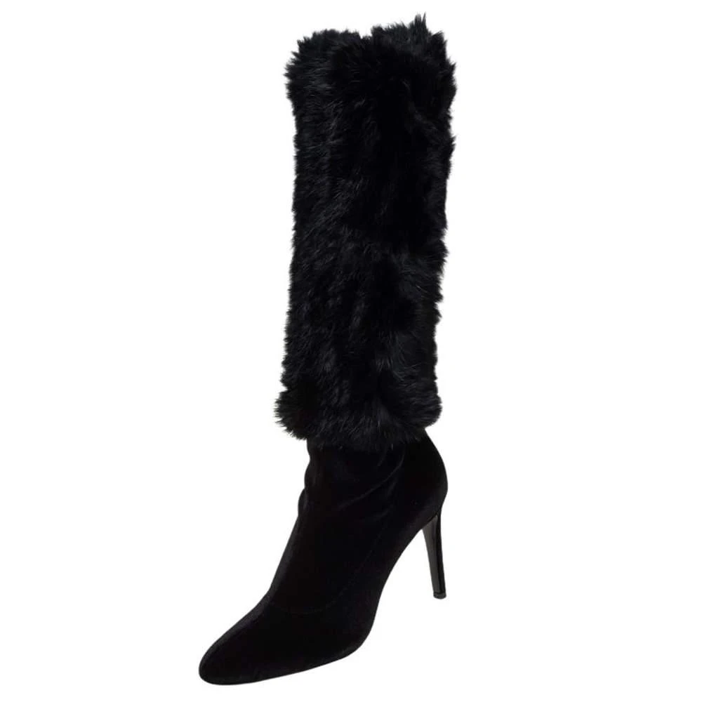 Giuseppe Zanotti Giuseppe Zanotti Black Stretch Fabric And Fur Bimba Knee High Boots Size 40 1