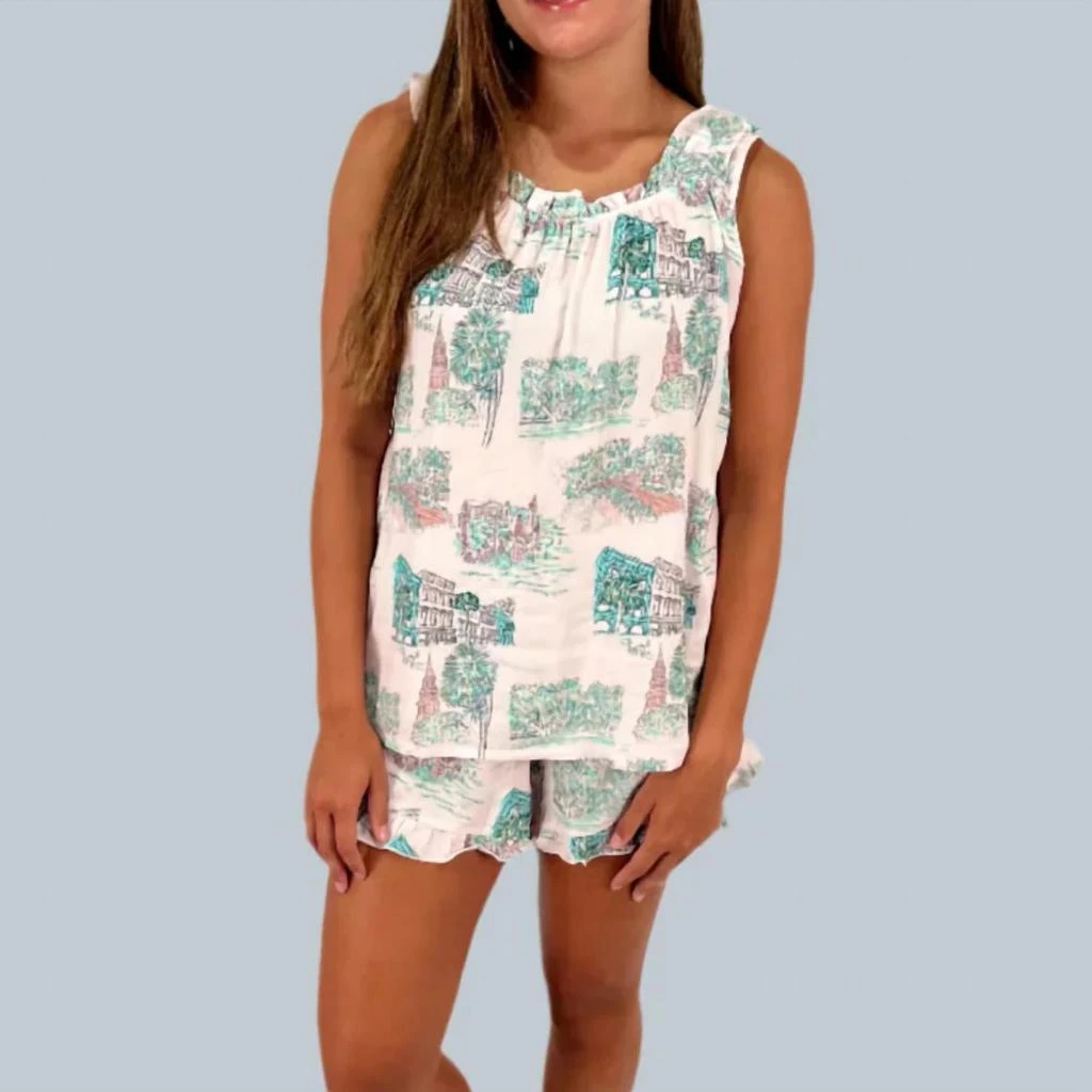 Imbali Charleston Imbali Charleston - Charleston Scene Ruffle Tank Pajama Short Set