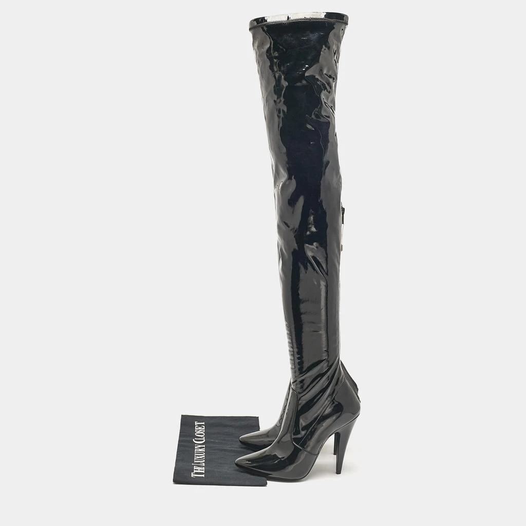 Yves Saint Laurent Saint Laurent Black Patent Leather Thigh High Boots Size 38 16