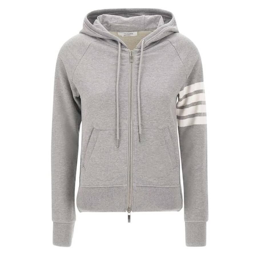 Thom Browne Grey 4-Bar Loopback Full Zip Hoodie