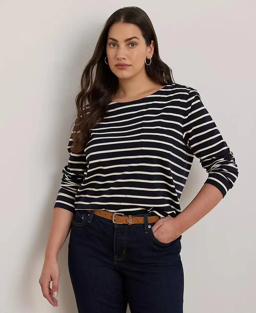 Ralph Lauren Women's Striped Jersey Snap-Trim Boatneck Top, P/XS- 1