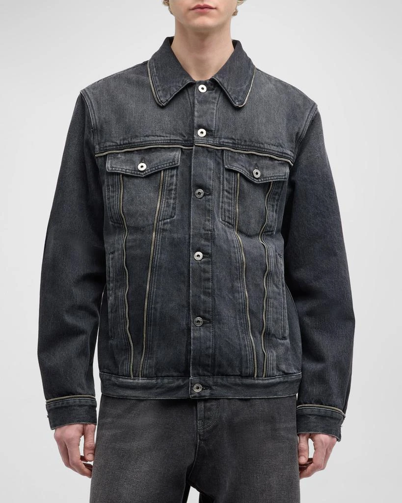 Off-White Men's Arrow Zipper-Trim Denim Jacket 4