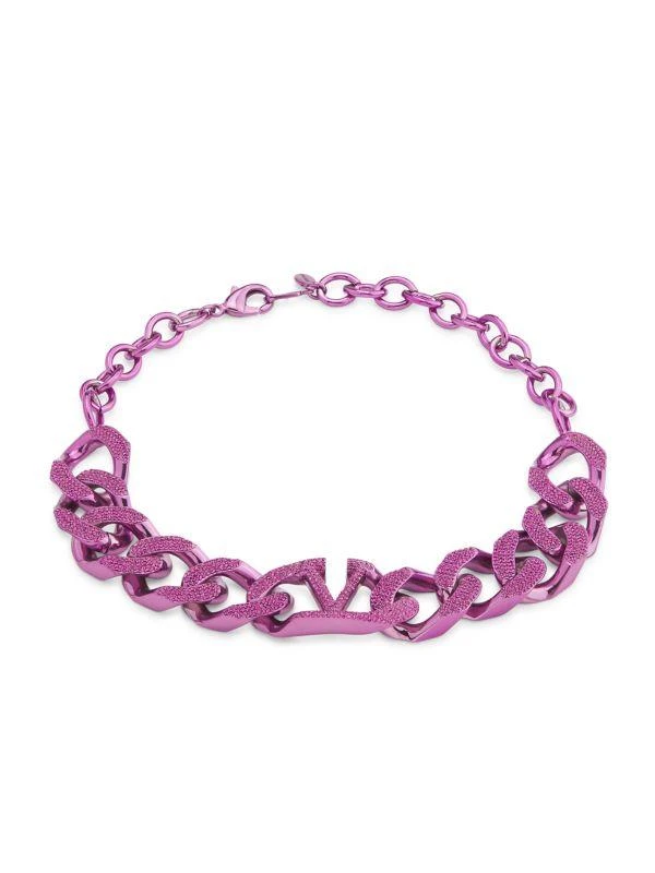 Valentino Crystal & Pink-Finished Brass Chain Choker Necklace 1
