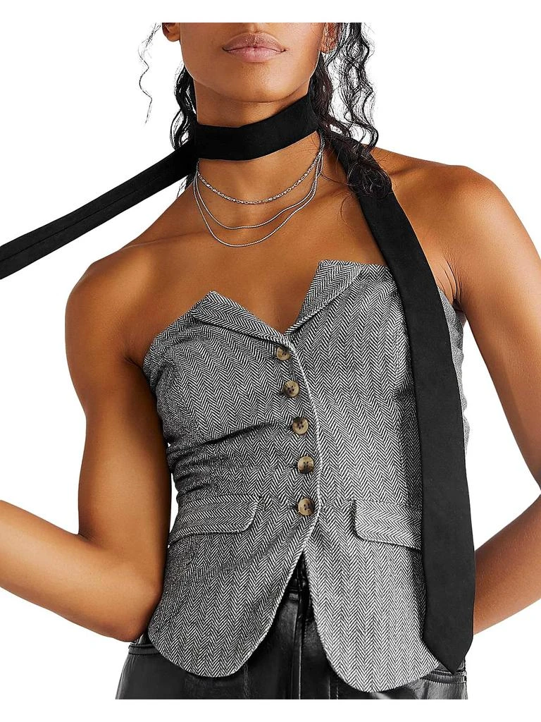 Free People Jamie Womens Herringbone Blazer Strapless Top 1