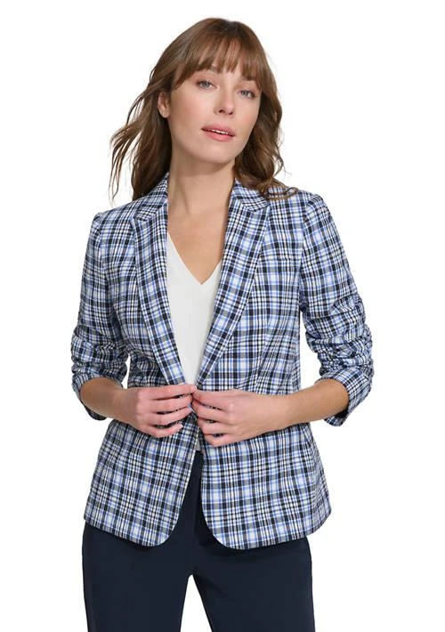 Tommy Hilfiger Hilfiger Women S Crinkle Check One Button Blazer 1