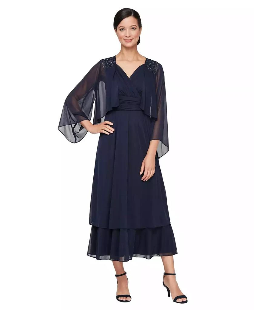 SL Fashions Women's Surplice-Neck Jersey A-Line Dress 1