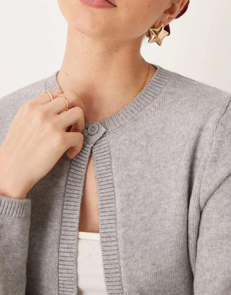 GINA TRICOT Gina Tricot knitted cardigan with one button detail in grey melange 4