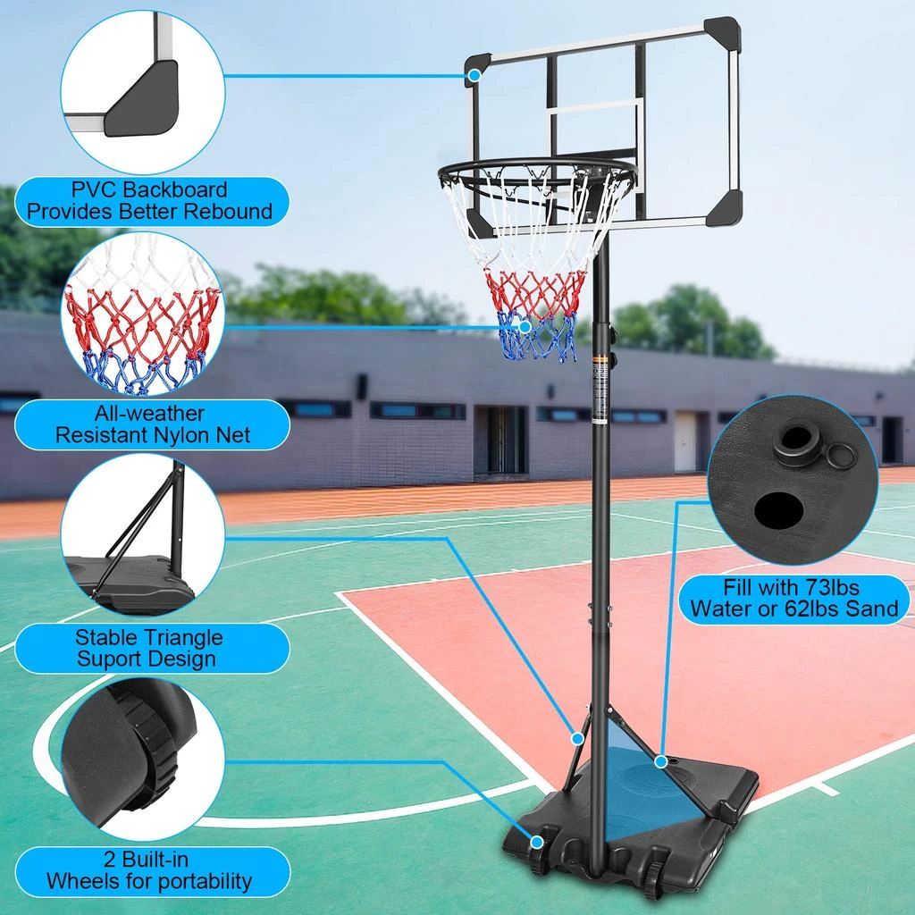 Streamdale Furniture Streamdale Basketball Goal Portable Basketball Hoop Indoor Outdoor Basketball Stand 5.6-7ft Adjustable 28in Backboard with Wheels 5