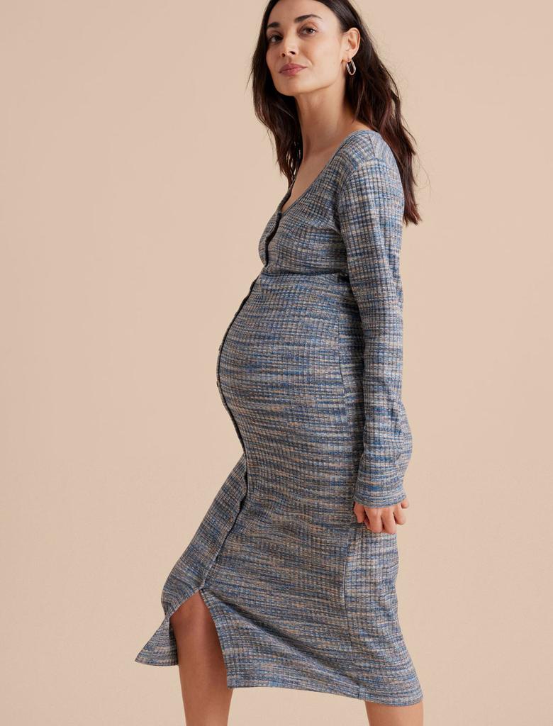 A Pea in the Pod Rib Knit Bodycon Midi Maternity Dress