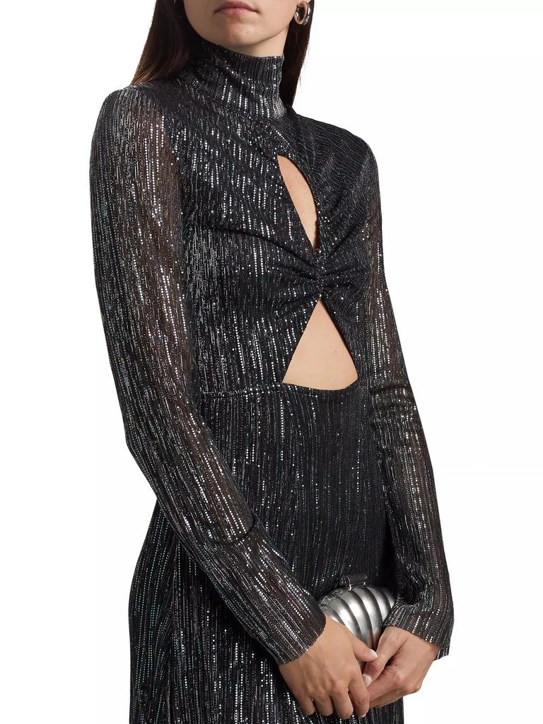Sabina Musáyev Nalani Metallic Pleated Cut Out Midi-Dress 6