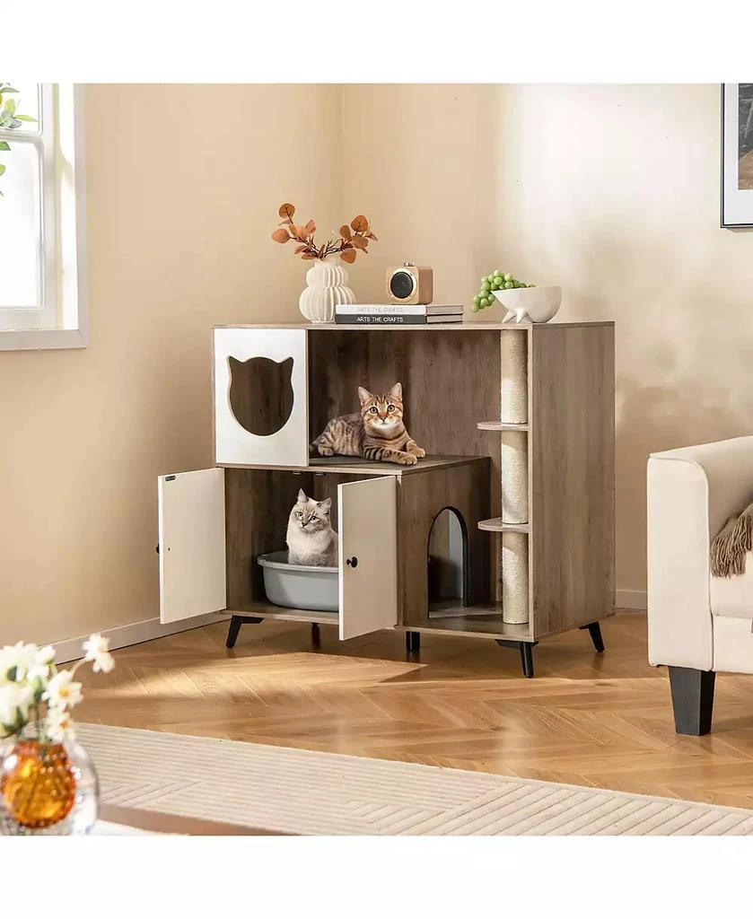 Gymax Cat Litter Box Enclosure 5-in-1 Enlarged Cat Litter Cabinet Furniture 2