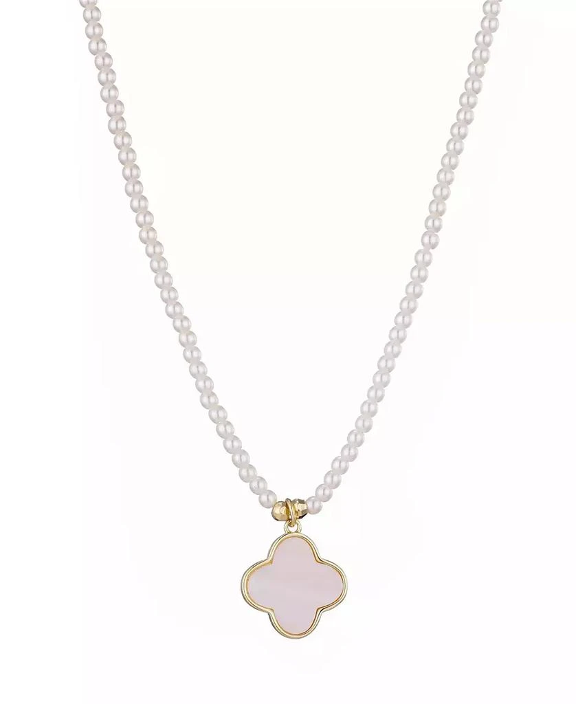 ADORNIA Gold Mother of Pearl Strand Clover Pendant Necklace