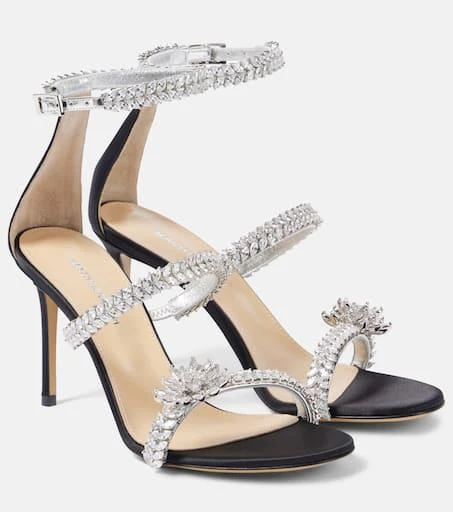 Mach & Mach Crystal Flower embellished satin sandals 1