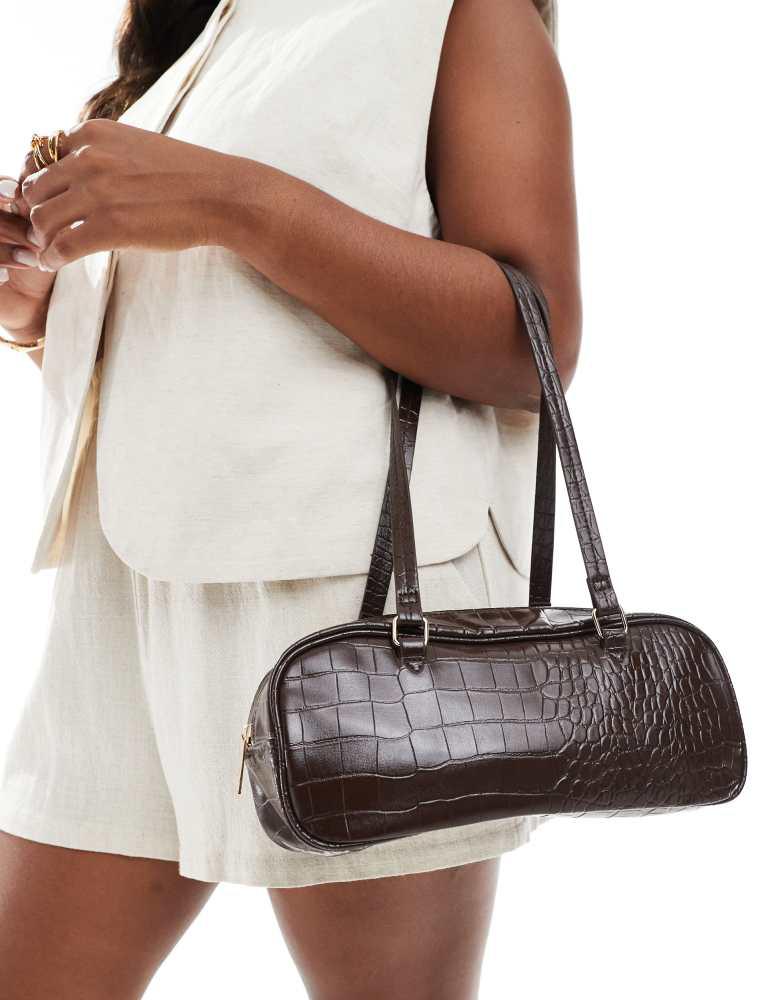Glamorous Glamorous bowler shoulder bag in brown croc
