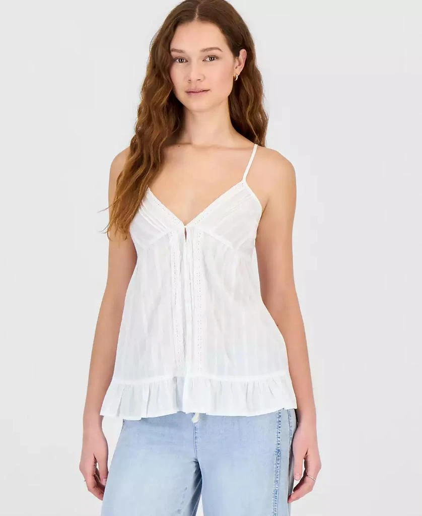 Self Esteem Juniors' Lace-Trim Pintuck Cotton Sleeveless Top