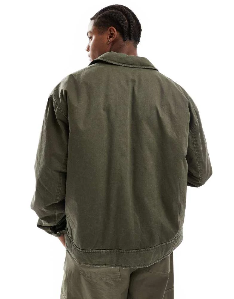 ASOS ASOS DESIGN oversized harrington jacket in washed khaki 2