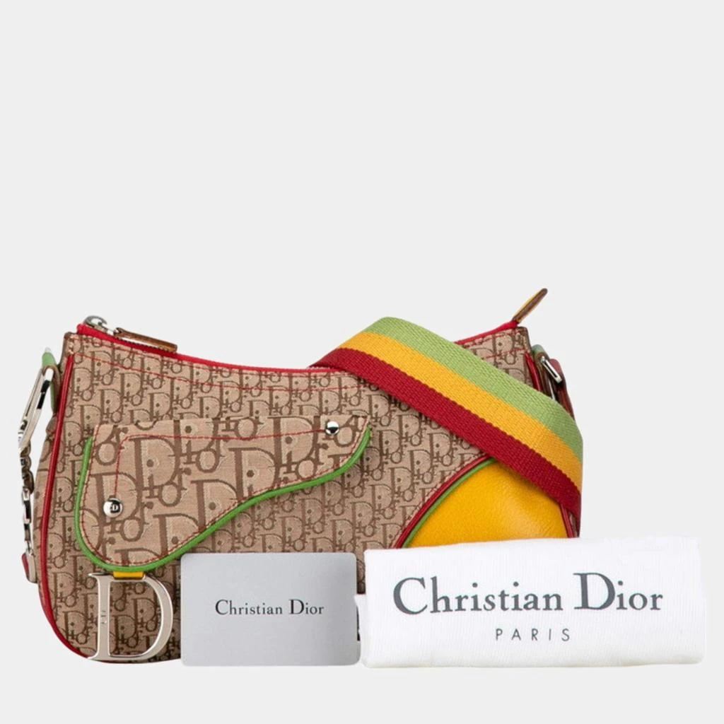 Dior Christian Dior Beige Yellow Canvas Leather Dior Trotter Saddle Rasta Shoulder Bag 9