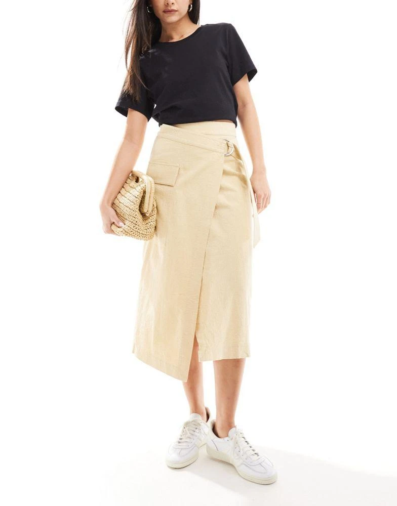 & Other Stories & Other Stories utility asymmetric wrap midi skirt with pocket detail in natural 5
