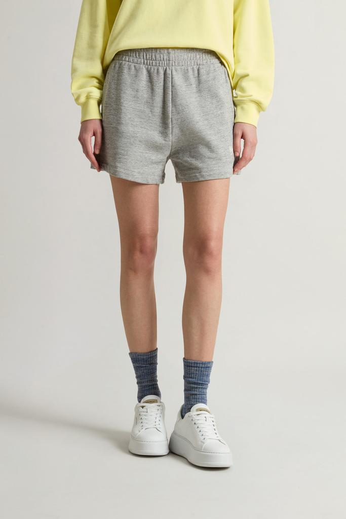 Woolrich Shorts in Pure Cotton Mouliné Fleece with Logo - Women - Gray