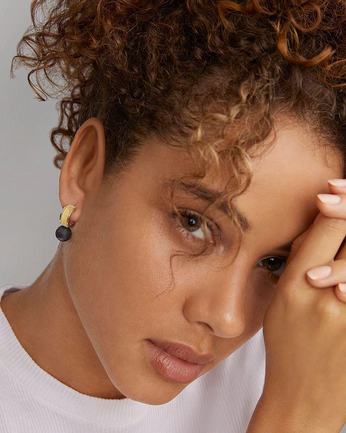 LAGOS 18K Yellow Gold 
Sterling Silver Luna Black Tahitian Pearl Half Hoop Earrings 2